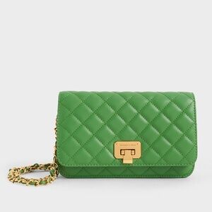 Charles & Keith Green Quilted Chain Bag